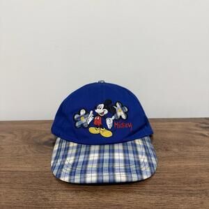 Vintage 90’s Mickey Mouse Golf Country Club Hat Plaid Leather Strap Cap Disney